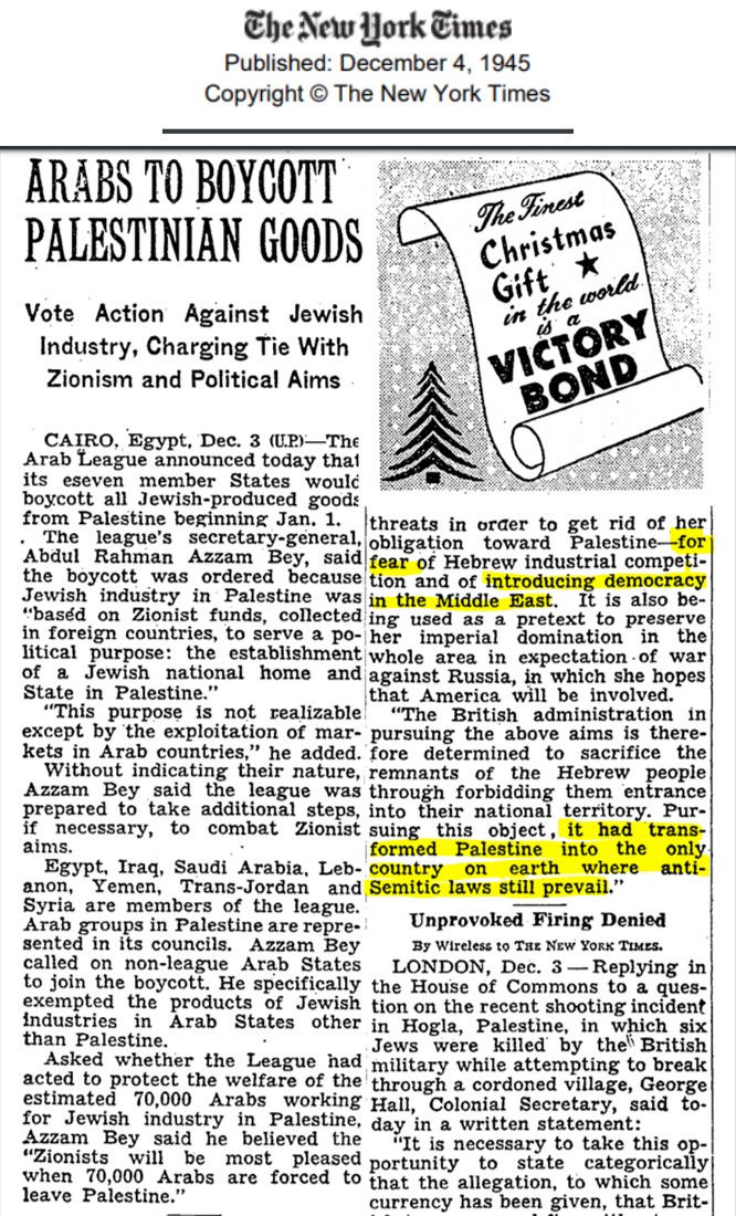 arabs to boycott palestinian goods nyt 1945 x